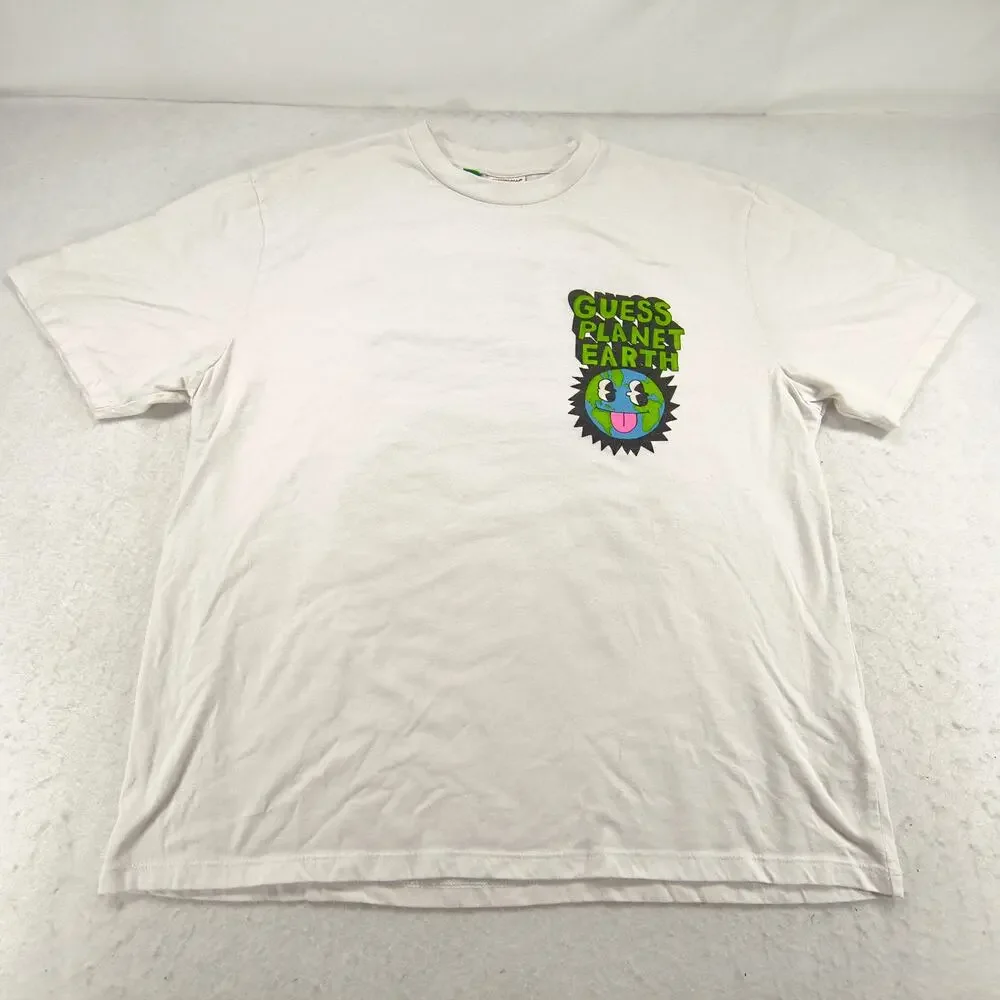 Guess Planet Earth Graphic Short Sleeve Crew Neck Shirt Mens Size Large L White - Picture 2 of 9